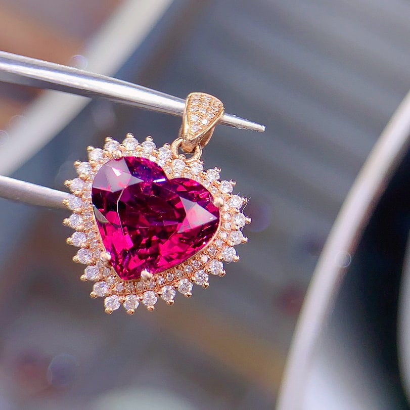 14k Gold 5.3 Ct Natural Tourmaline & Diamond Pendant( Without Chain ) - 3