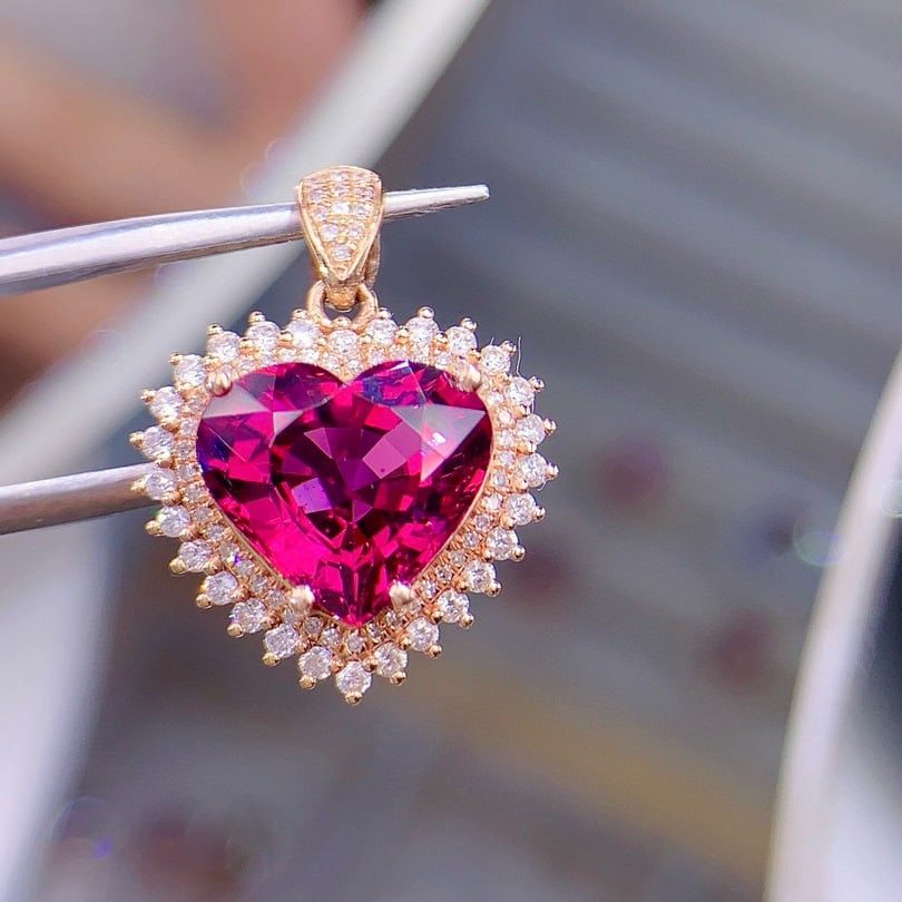 14k Gold 5.3 Ct Natural Tourmaline & Diamond Pendant( Without Chain ) - 7
