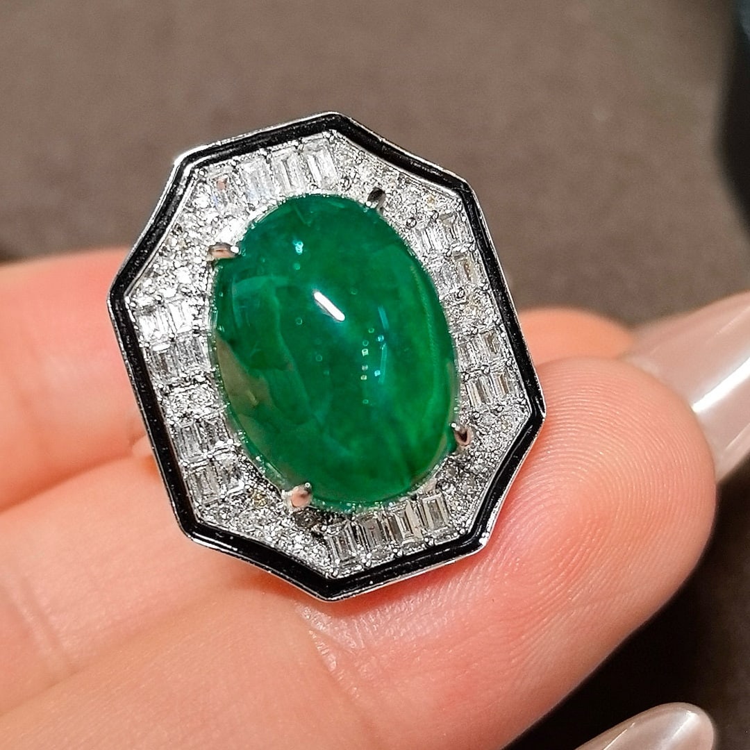 14k Gold 10.44 Ctw Vivid Green Natural Emerald & Diamond Ring - 4