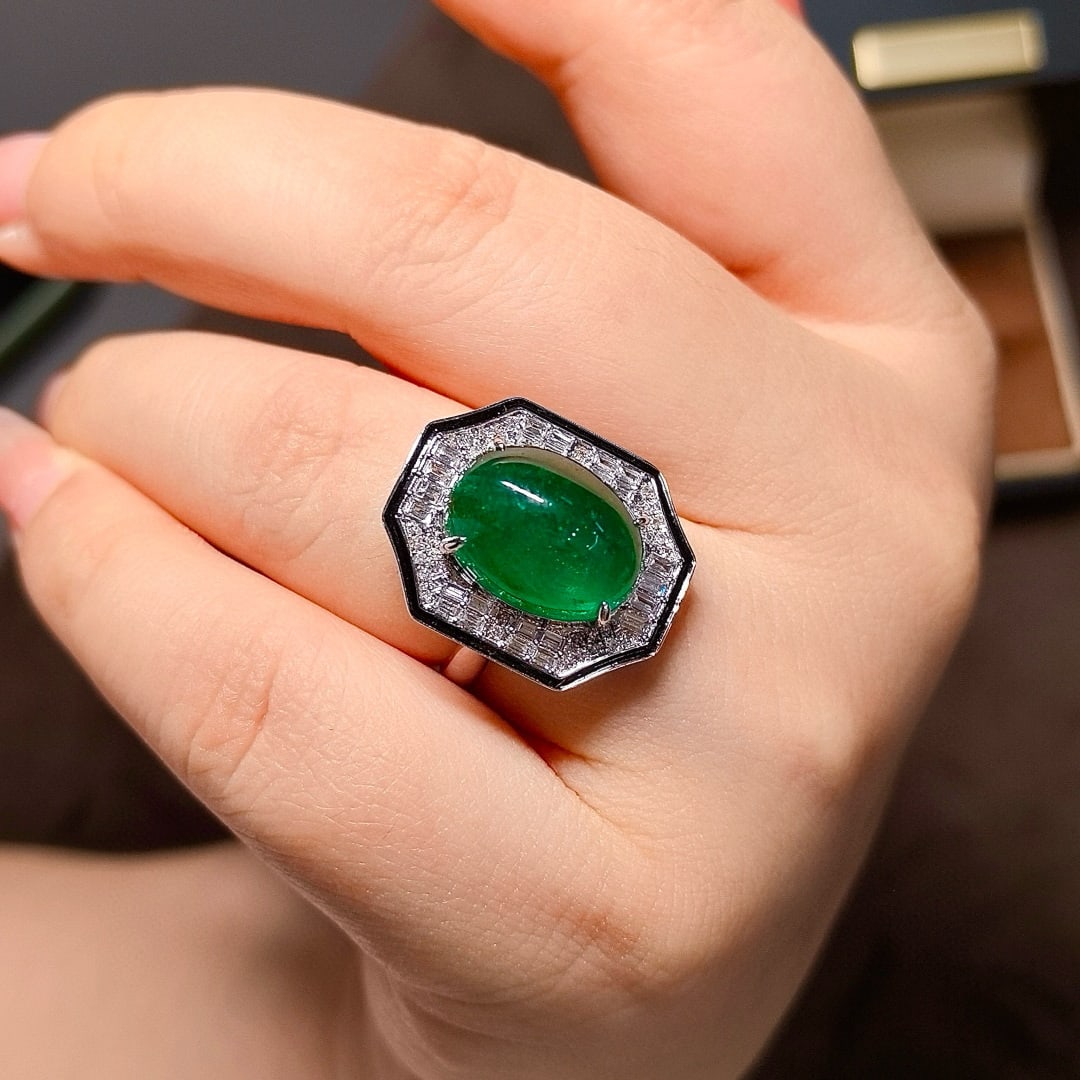 14k Gold 10.44 Ctw Vivid Green Natural Emerald & Diamond Ring - 6