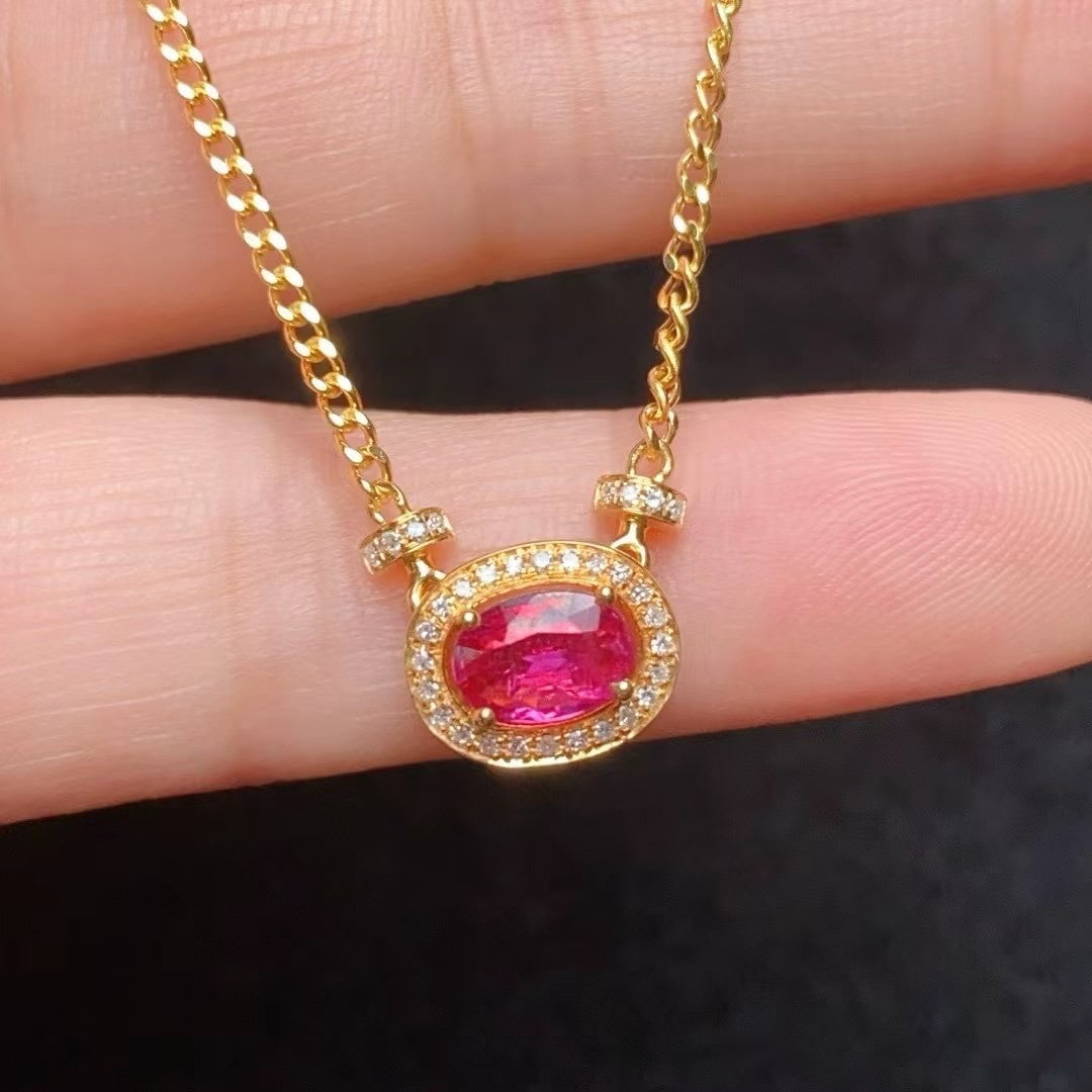 14k Gold 1.1 Ct Natural Ruby & Diamond Necklace - 2