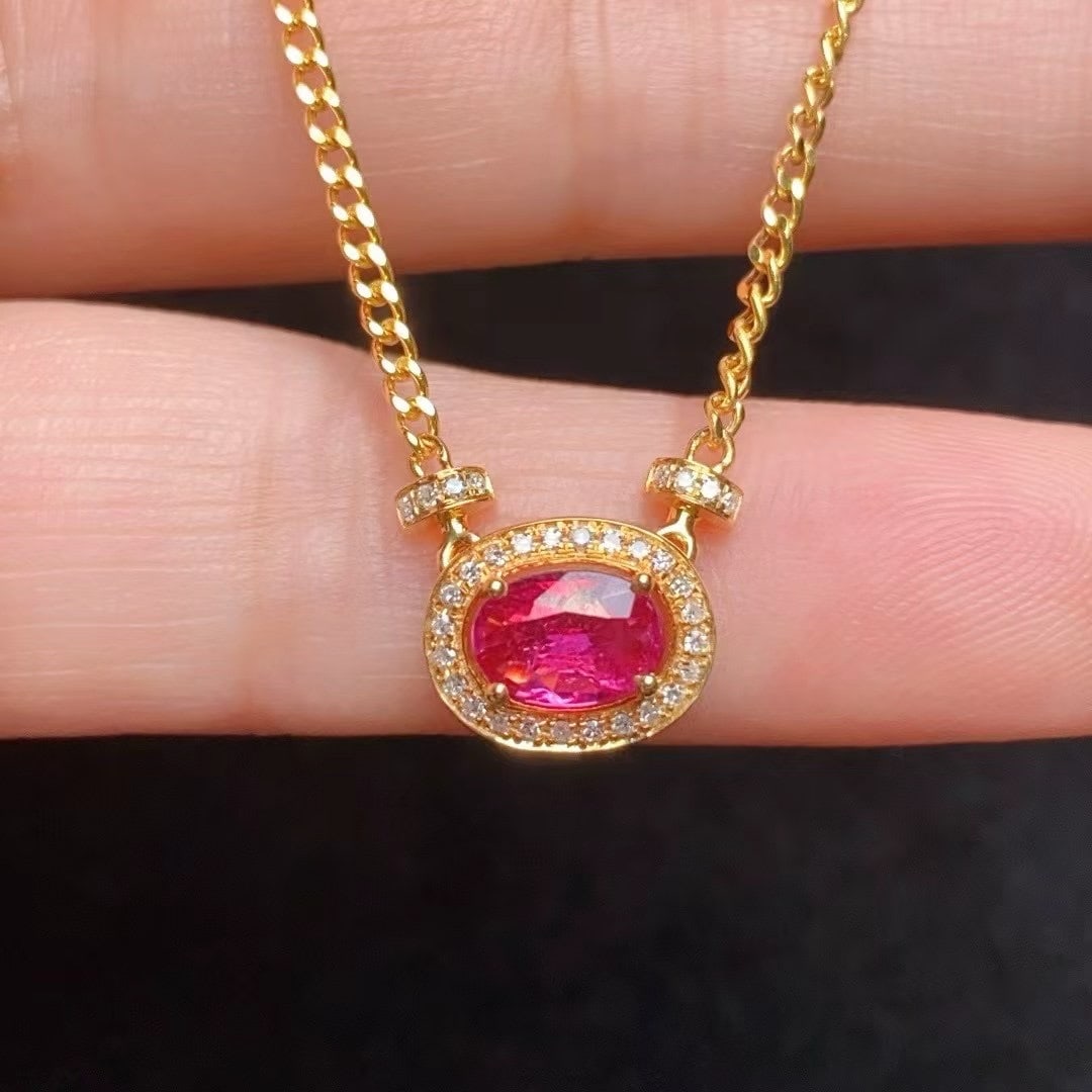 14k Gold 1.1 Ct Natural Ruby & Diamond Necklace - 3