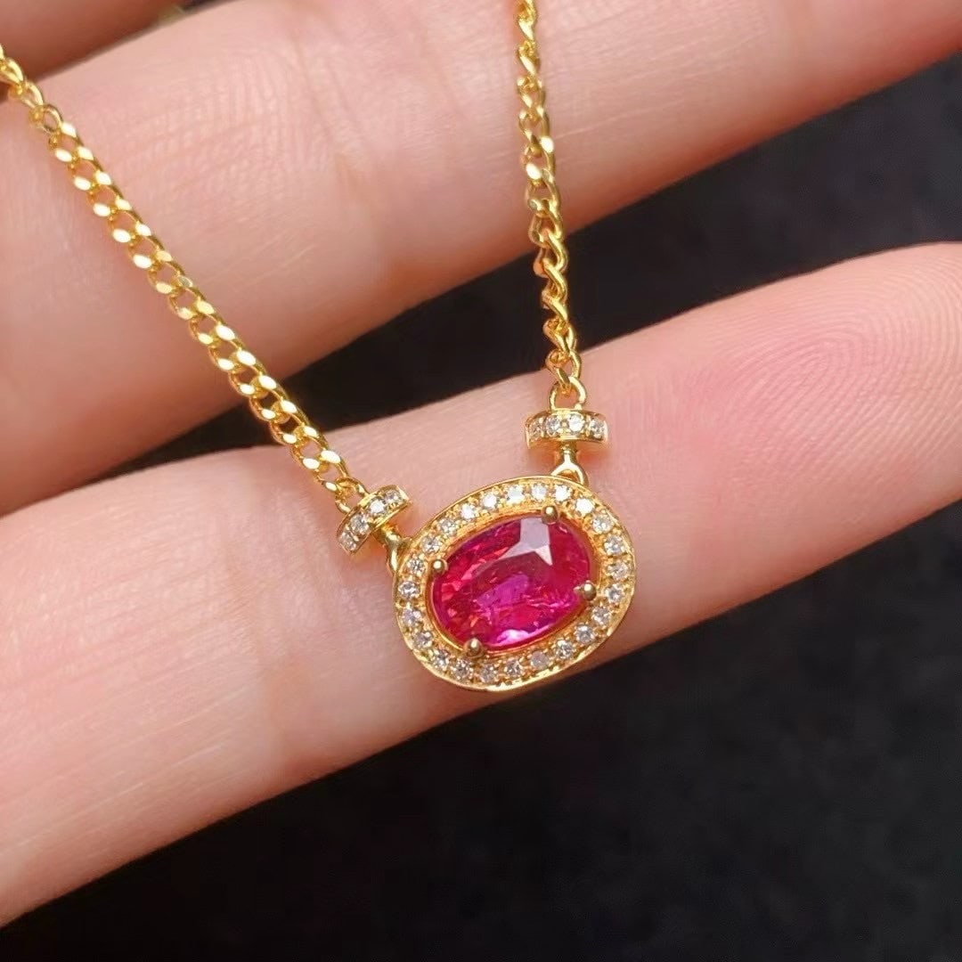 14k Gold 1.1 Ct Natural Ruby & Diamond Necklace - 4