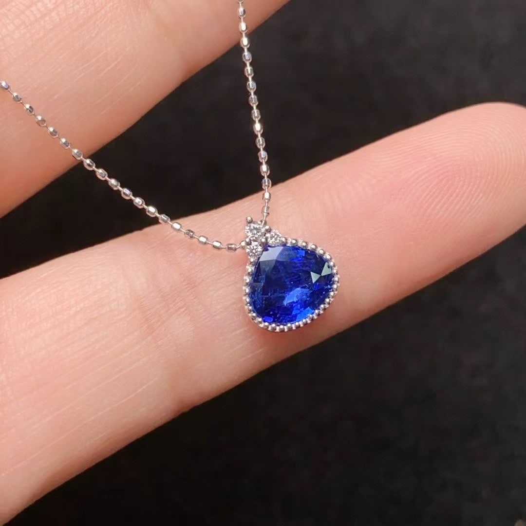 14k Gold 1.22 Ct Natural Sapphire & Diamond Necklace - 2
