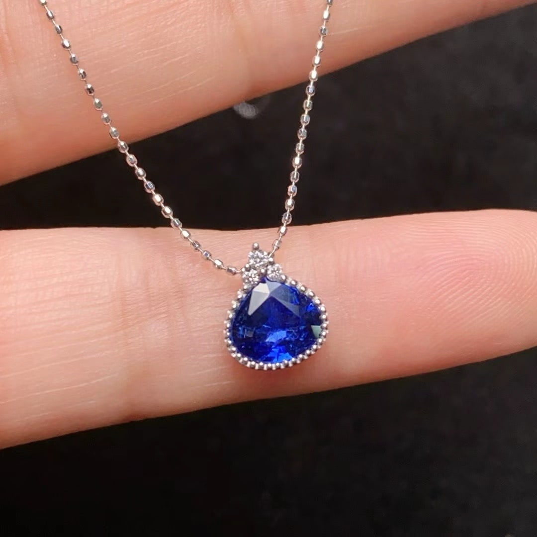 14k Gold 1.22 Ct Natural Sapphire & Diamond Necklace - 3