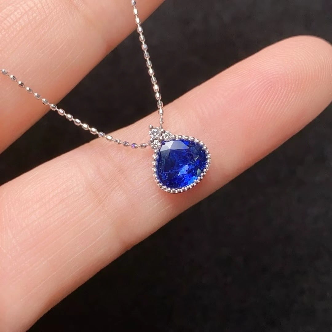 14k Gold 1.22 Ct Natural Sapphire & Diamond Necklace - 4