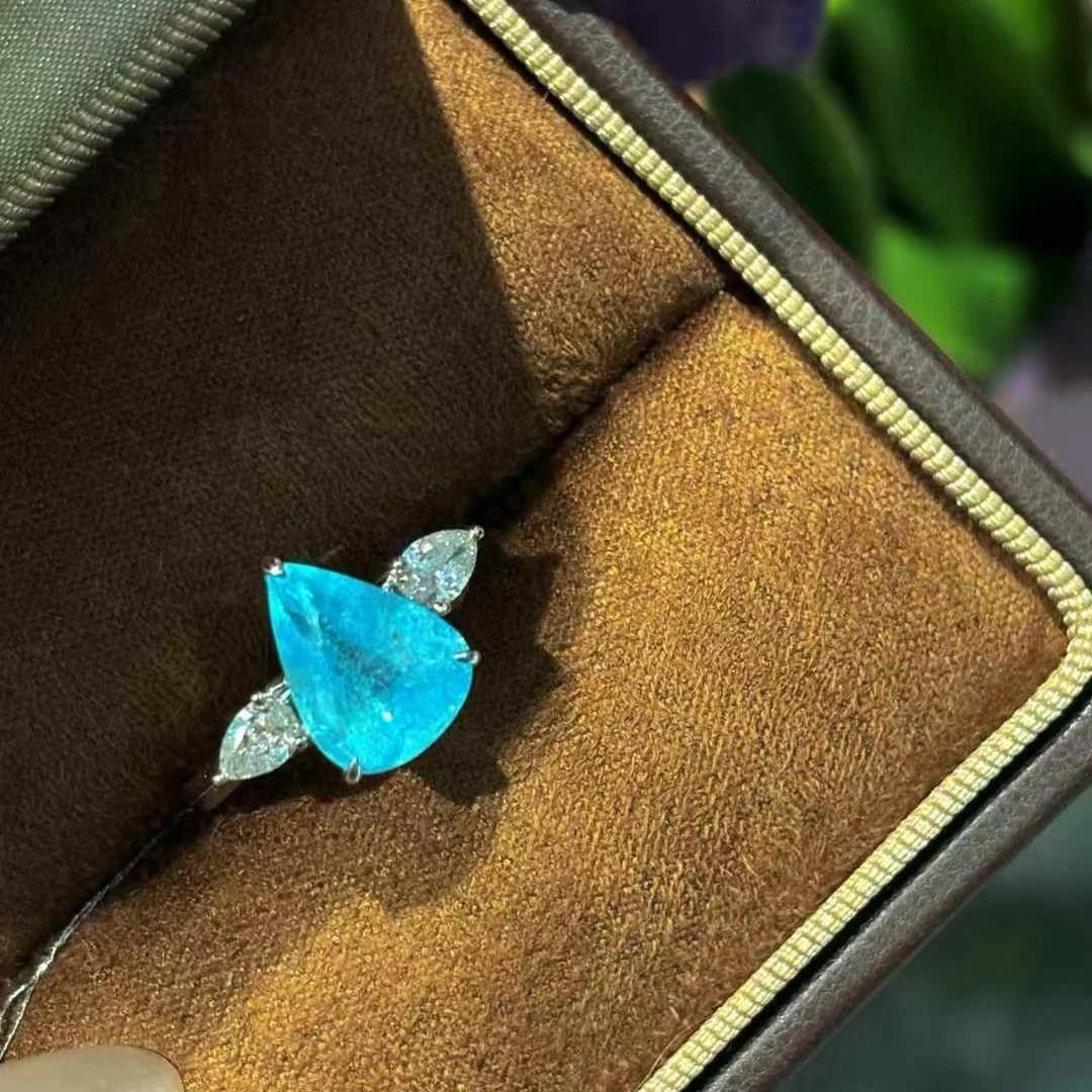 14k Gold 3 Ct Natural Paraiba Tourmaline & Diamond Ring - 4