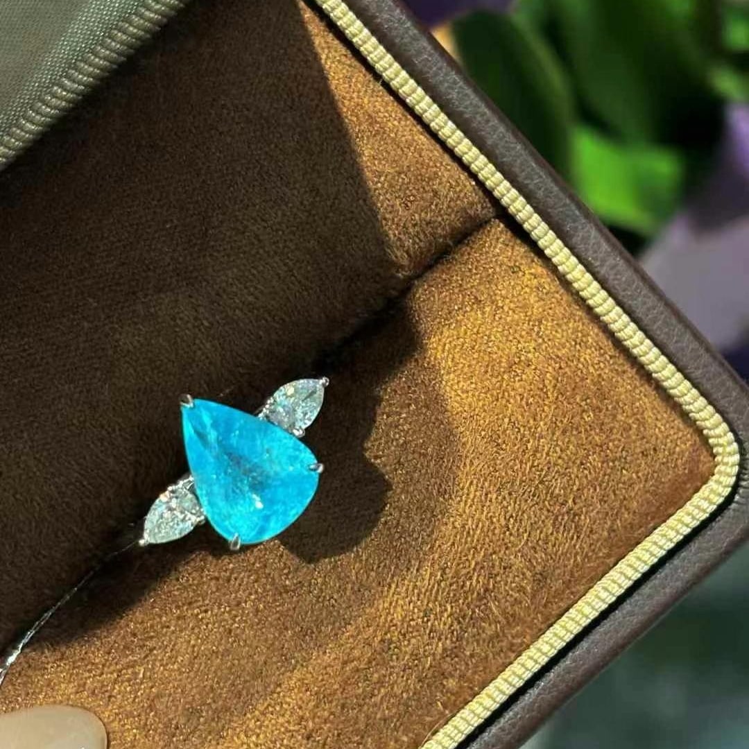 14k Gold 3 Ct Natural Paraiba Tourmaline & Diamond Ring - 5