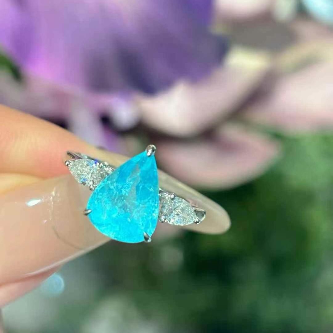 14k Gold 3 Ct Natural Paraiba Tourmaline & Diamond Ring - 6