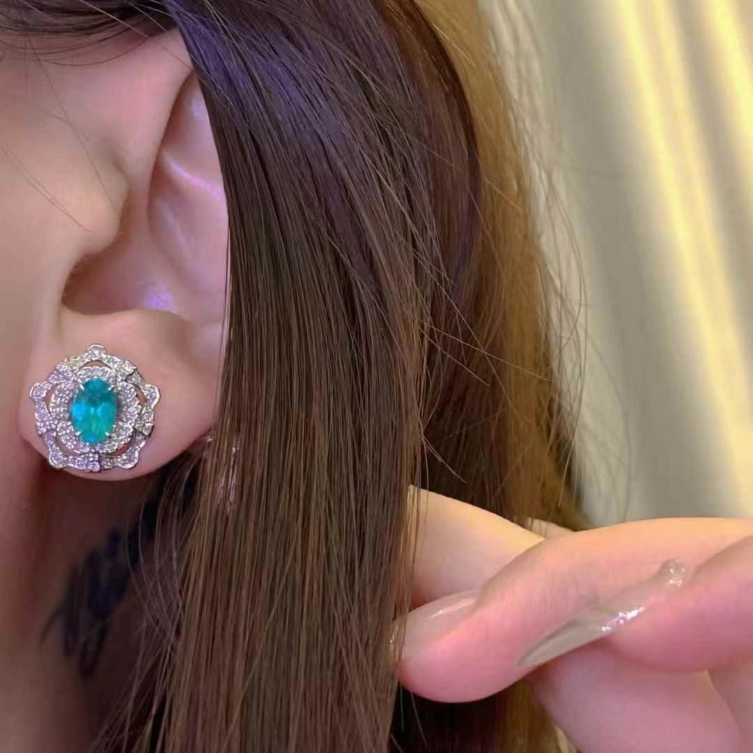 14k Gold 1.26 Ct Natural Paraiba Tourmaline & Diamond Earrings - 3