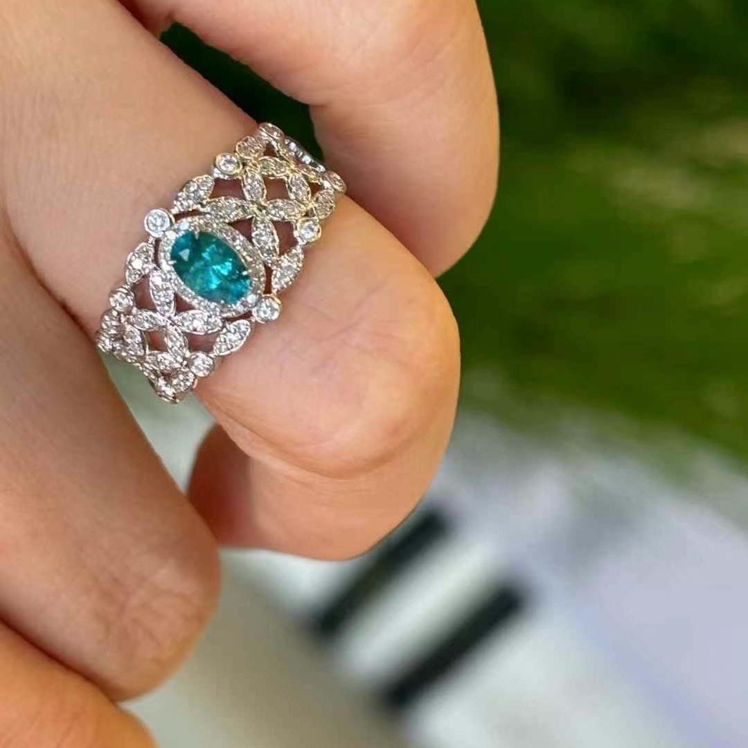 14k Gold 0.4 Ct Natural Paraiba Tourmaline & Diamond Ring - 2