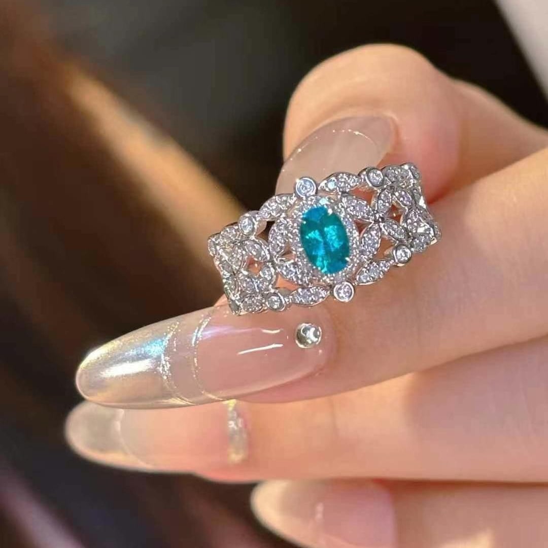 14k Gold 0.4 Ct Natural Paraiba Tourmaline & Diamond Ring - 3