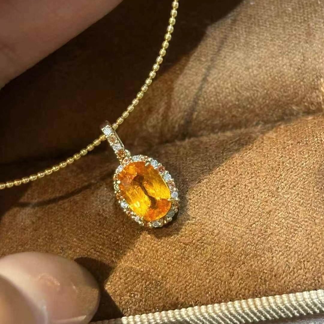 14k Gold 1.2 Ct Natural Spessartine & Diamond Pendant( Without Chain ) - 2
