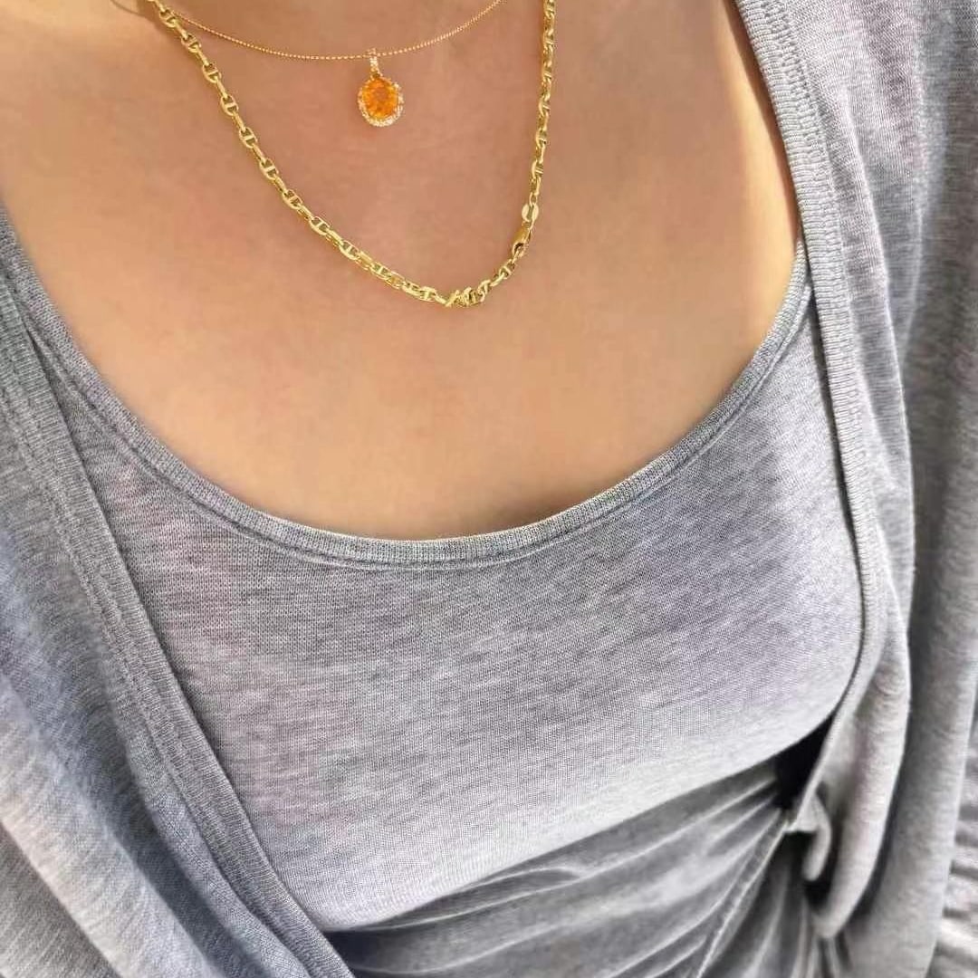 14k Gold 1.2 Ct Natural Spessartine & Diamond Pendant( Without Chain ) - 3