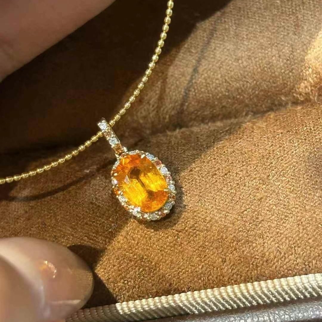 14k Gold 1.2 Ct Natural Spessartine & Diamond Pendant( Without Chain ) - 4