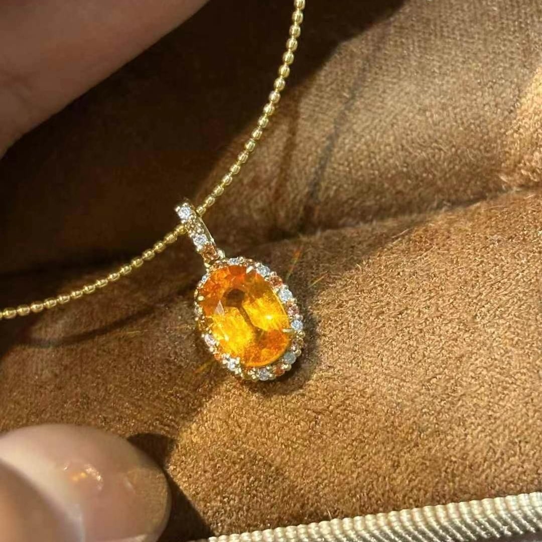 14k Gold 1.2 Ct Natural Spessartine & Diamond Pendant( Without Chain ) - 5