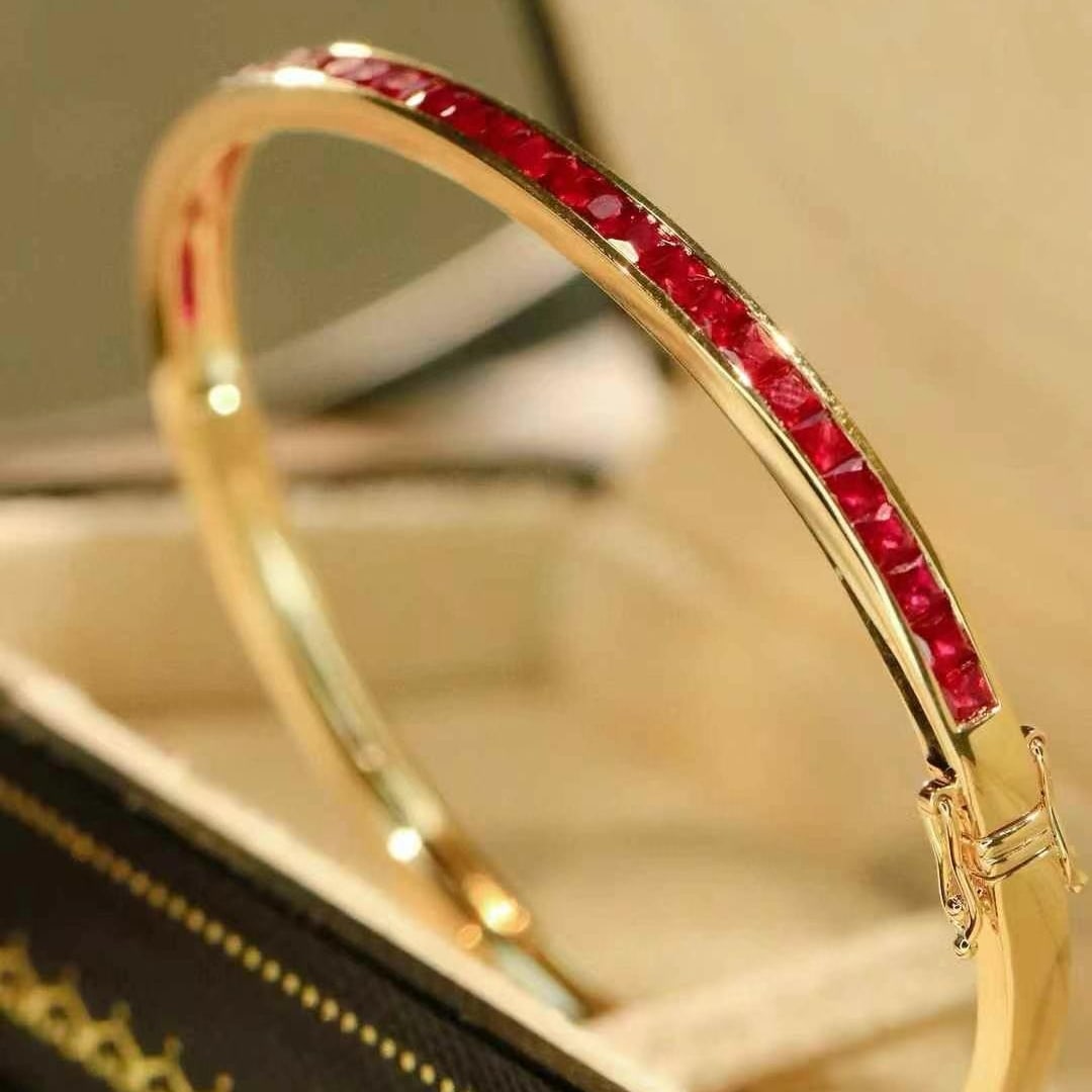 14k Gold 2.87 Ct Natural Ruby Bangle - 5