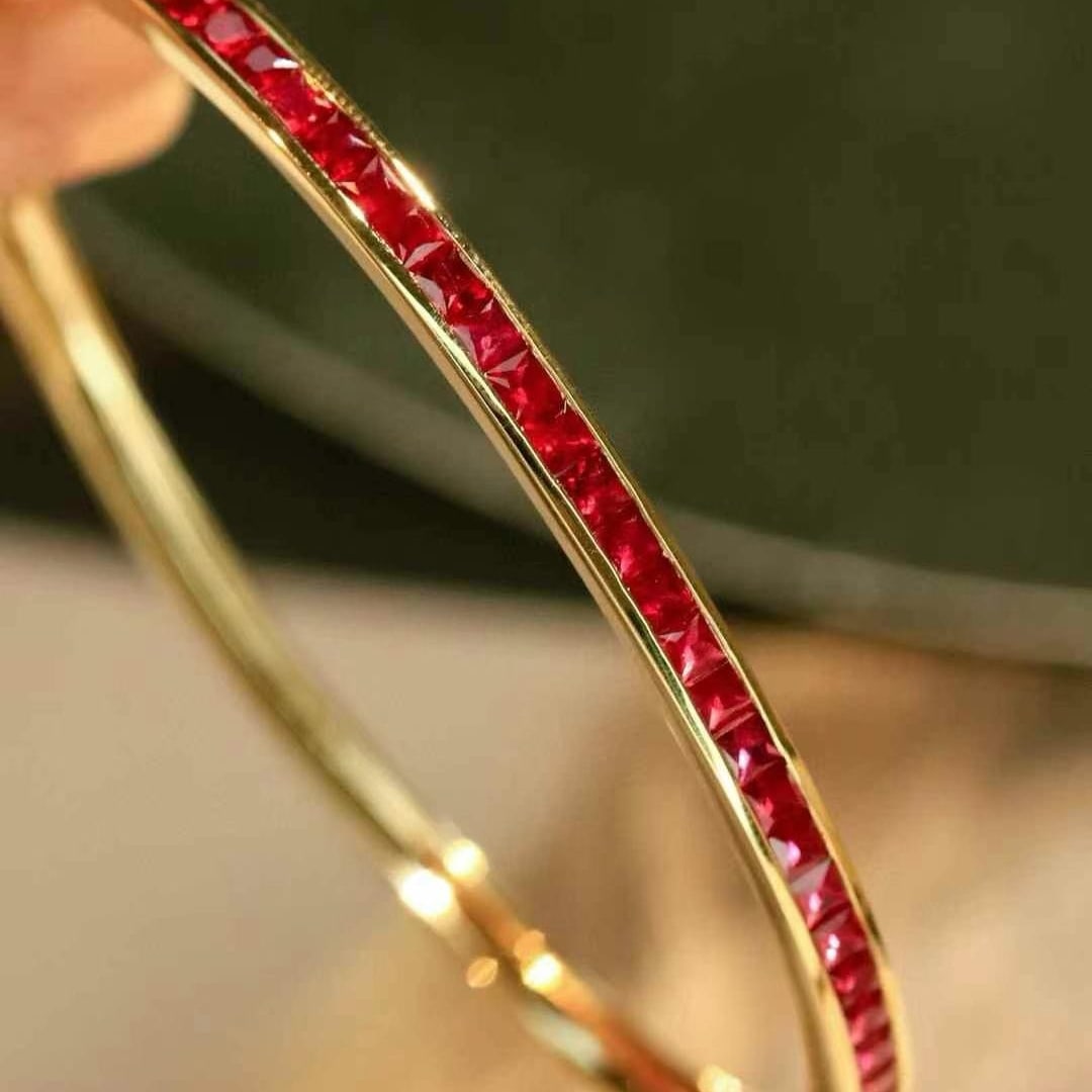 14k Gold 2.87 Ct Natural Ruby Bangle - 6