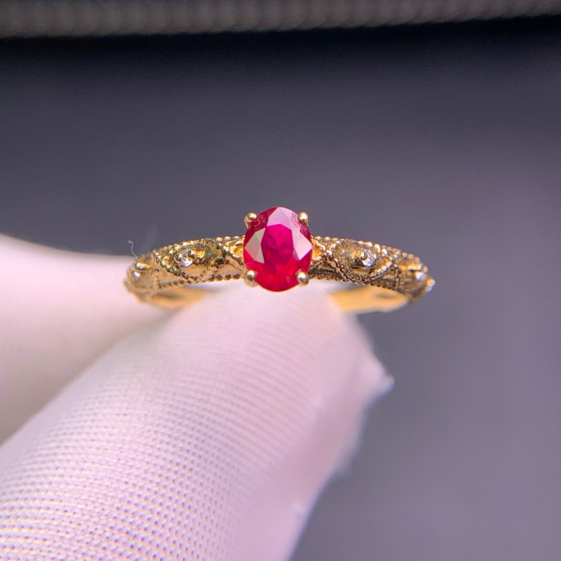 14k Gold 0.45 Ct Natural Ruby & Diamond Ring - 3