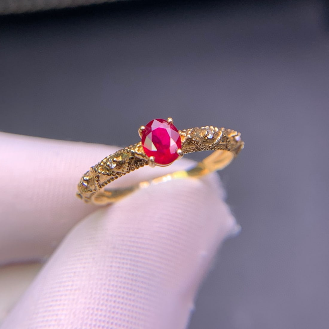 14k Gold 0.45 Ct Natural Ruby & Diamond Ring - 4