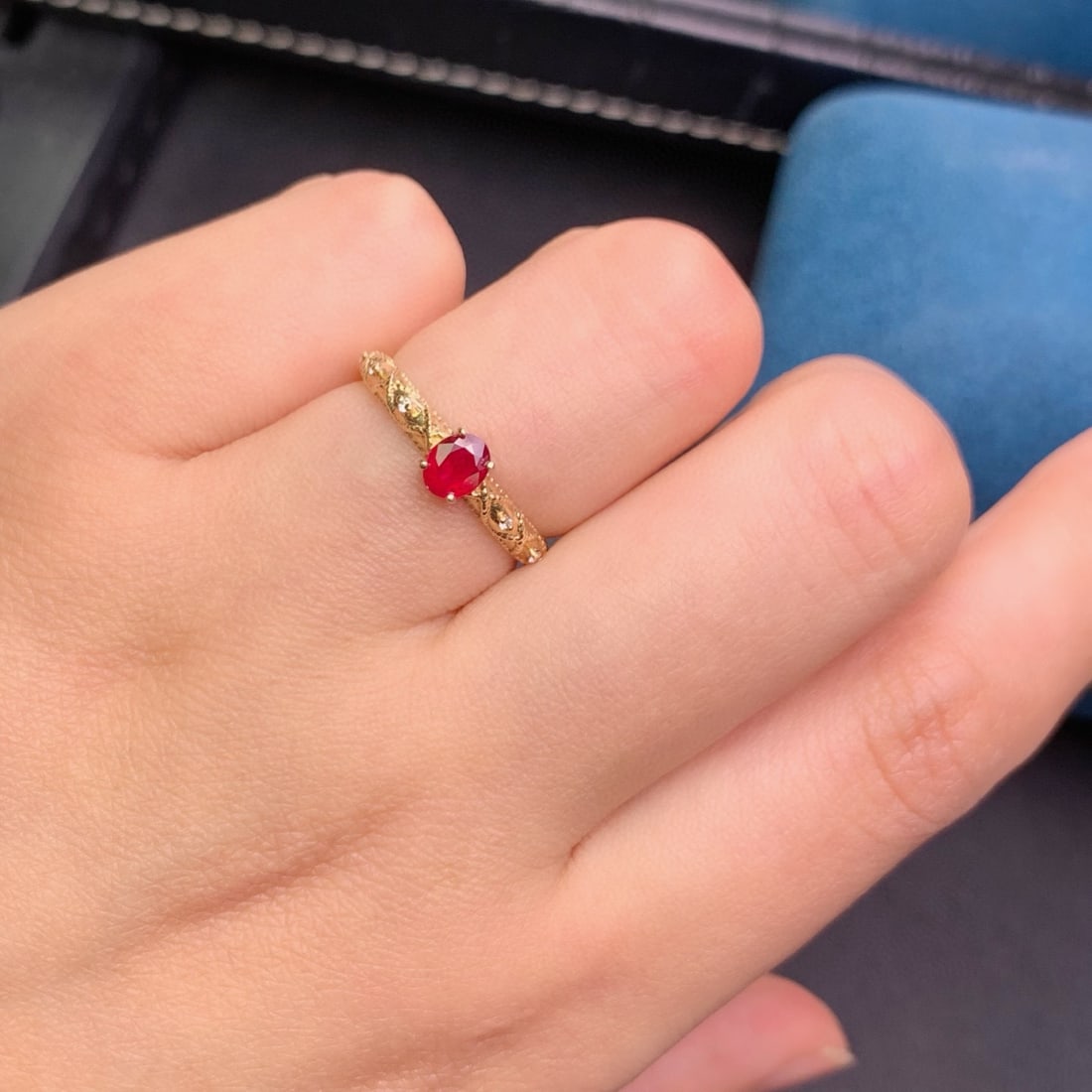 14k Gold 0.45 Ct Natural Ruby & Diamond Ring - 6