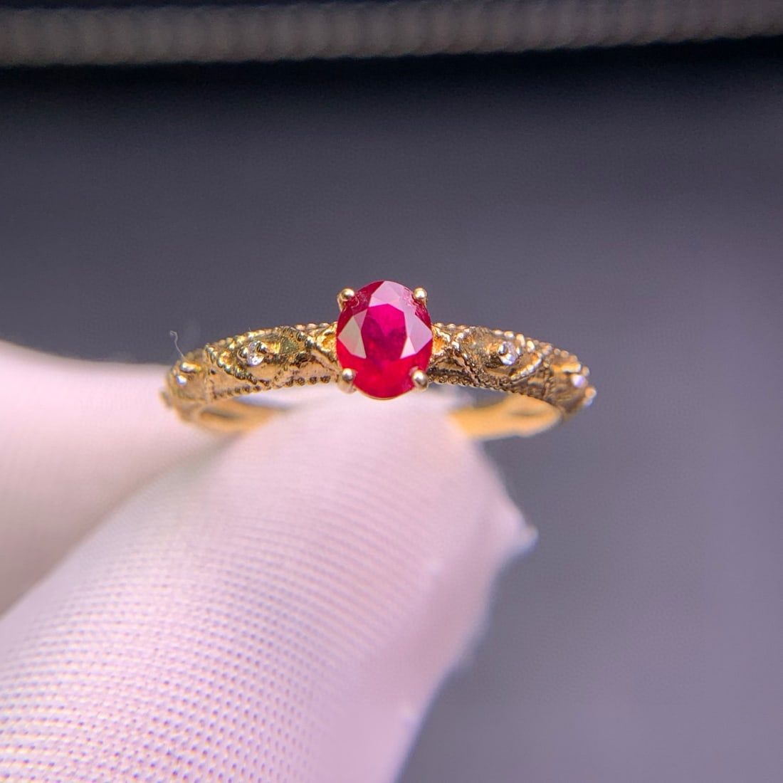 14k Gold 0.45 Ct Natural Ruby & Diamond Ring - 7