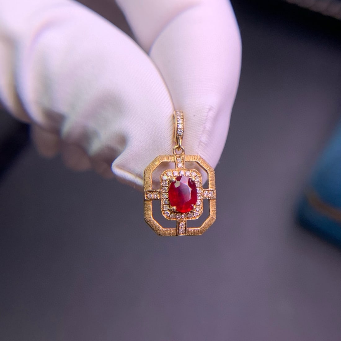 14k Gold 0.52 Ct Natural Ruby & Diamond Pendant( Without Chain ) - 2