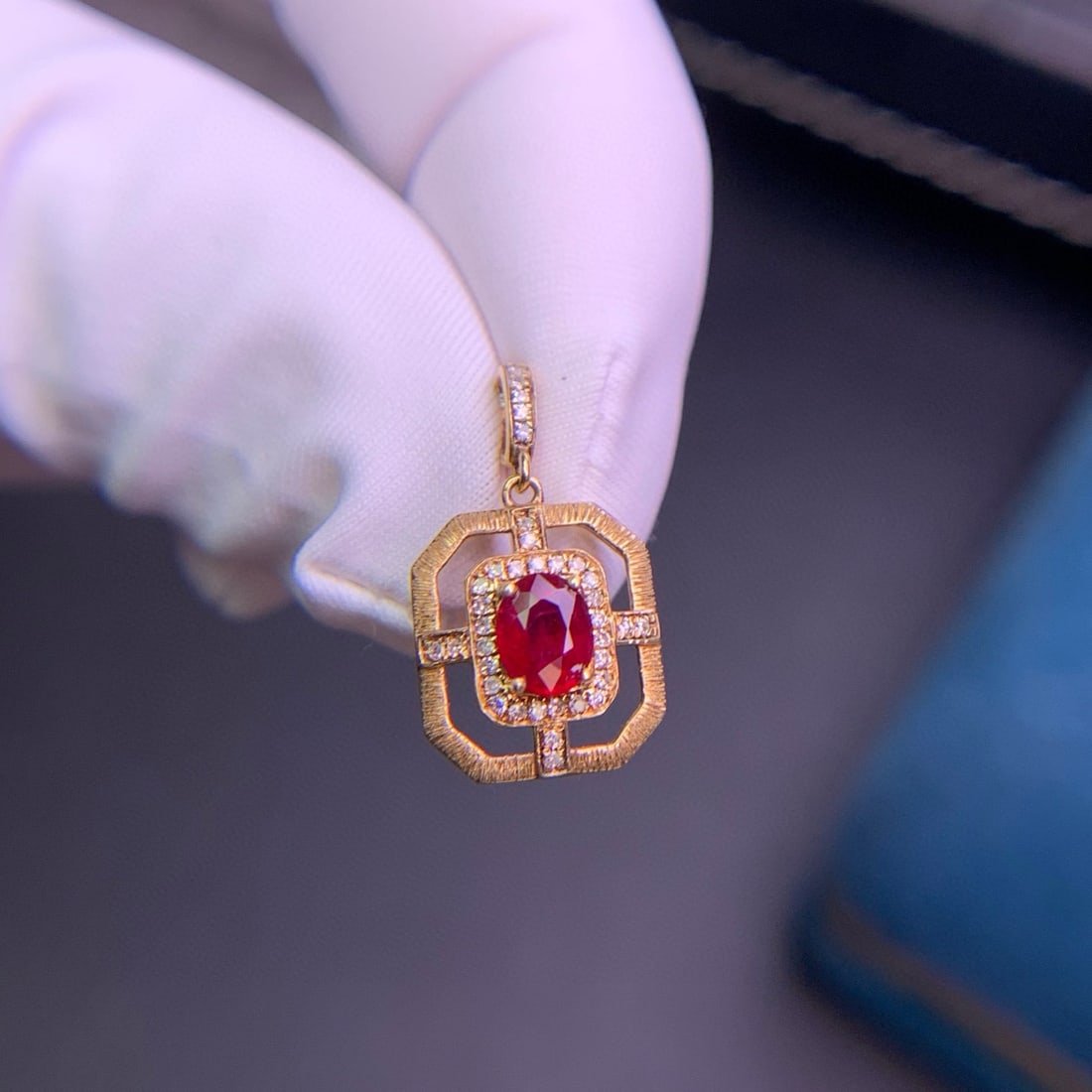 14k Gold 0.52 Ct Natural Ruby & Diamond Pendant( Without Chain ) - 3