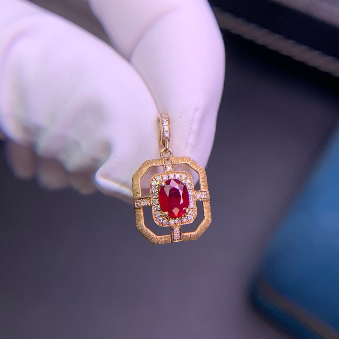 14k Gold 0.52 Ct Natural Ruby & Diamond Pendant( Without Chain ) - 4