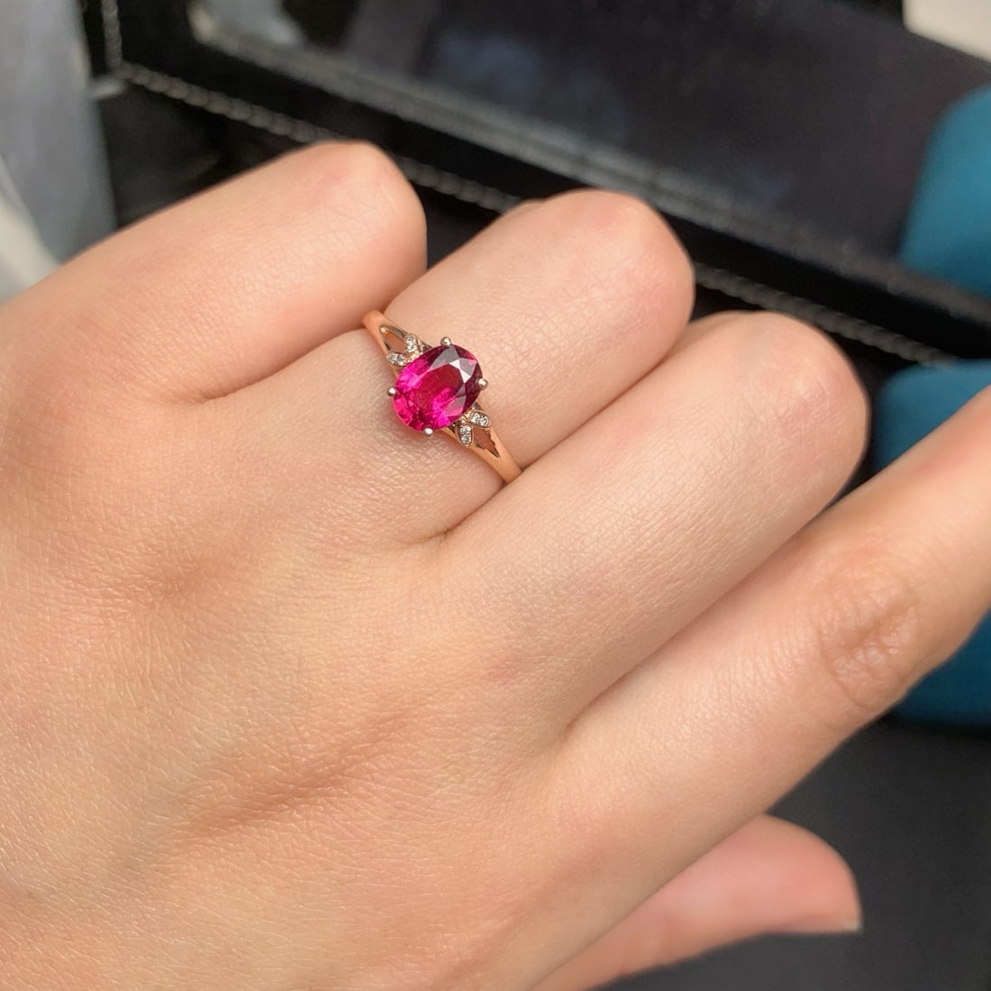 14k Gold 1.05 Ct Natural Tourmaline & Diamond Ring - 2