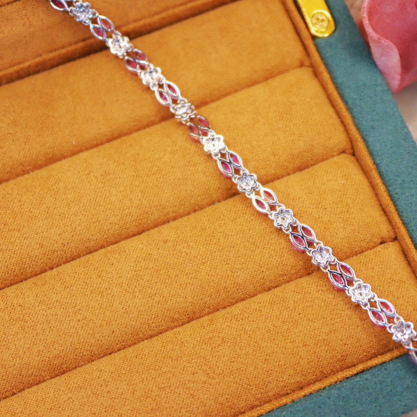 14k Gold 6.00 Ctw Natural Padparadscha Sapphire & Diamond Bracelet - 3