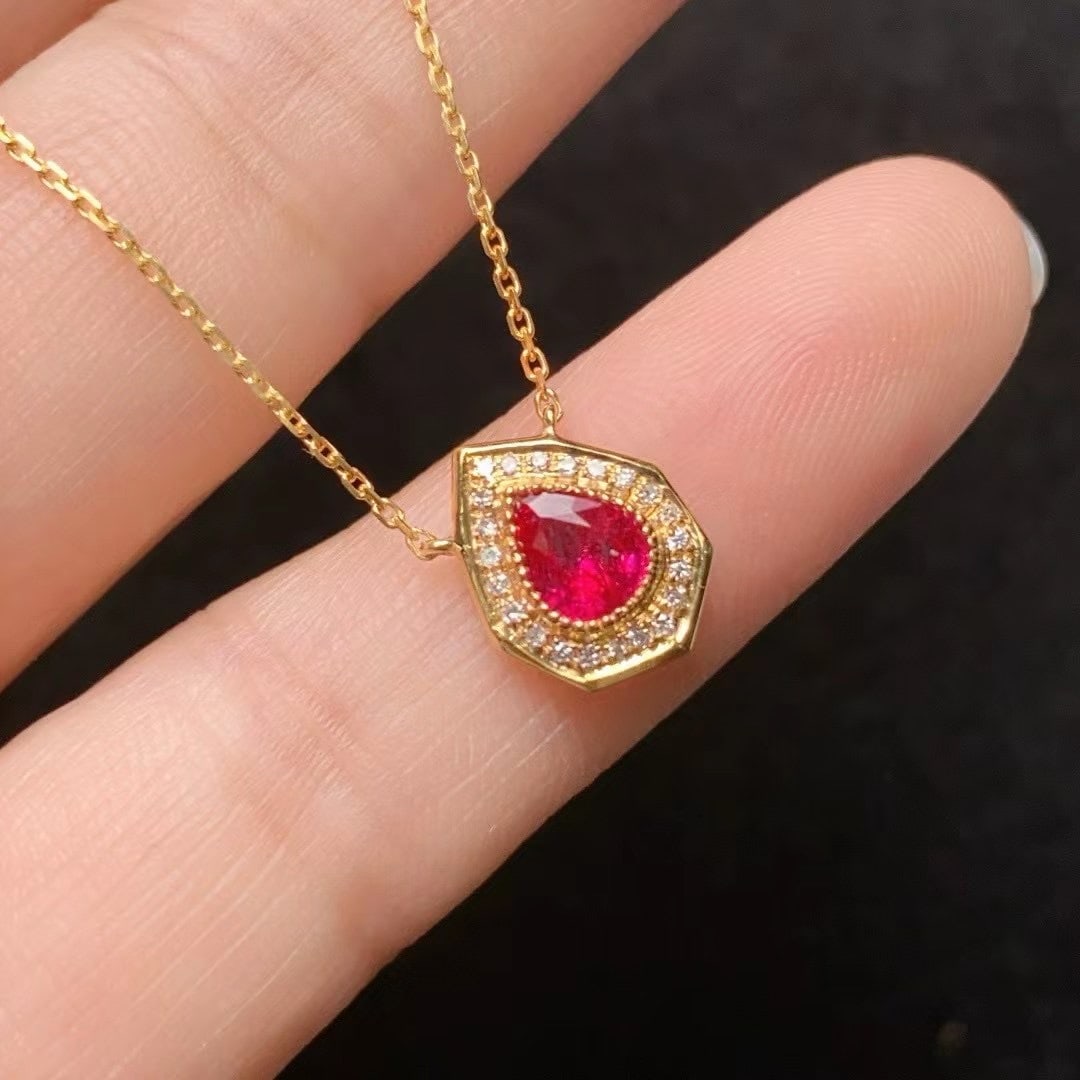14k Gold 0.9 Ct Natural Ruby & Diamond Necklace - 3
