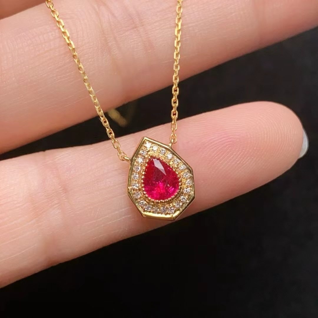 14k Gold 0.9 Ct Natural Ruby & Diamond Necklace - 4