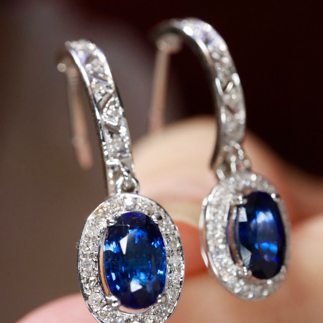 14k Gold 1.38 Ctw Natural Sapphire & Diamond Earrings - 2