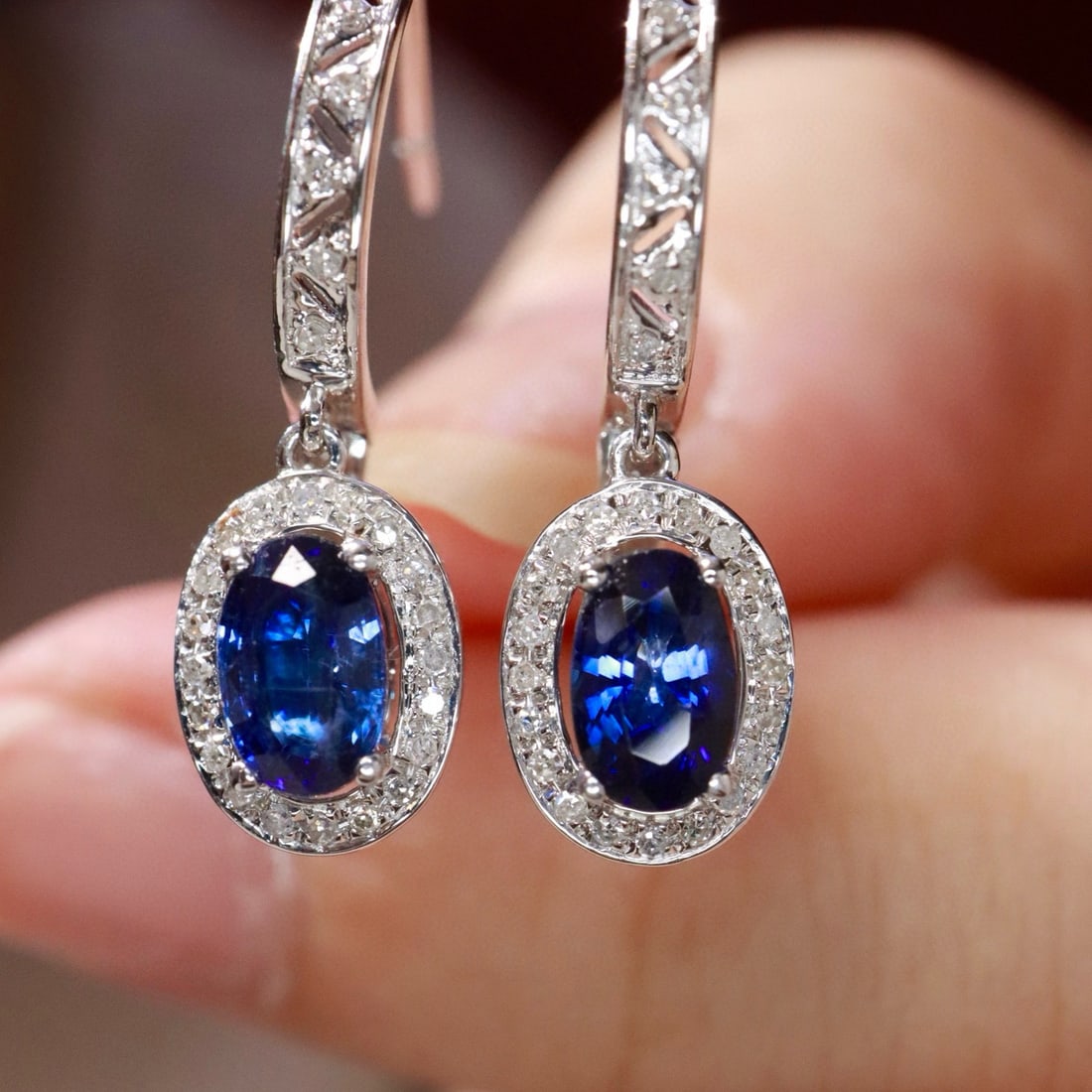 14k Gold 1.38 Ctw Natural Sapphire & Diamond Earrings - 3