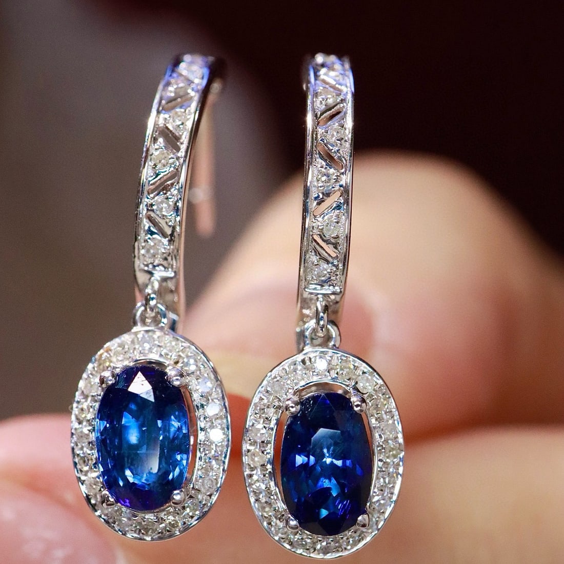 14k Gold 1.38 Ctw Natural Sapphire & Diamond Earrings - 4
