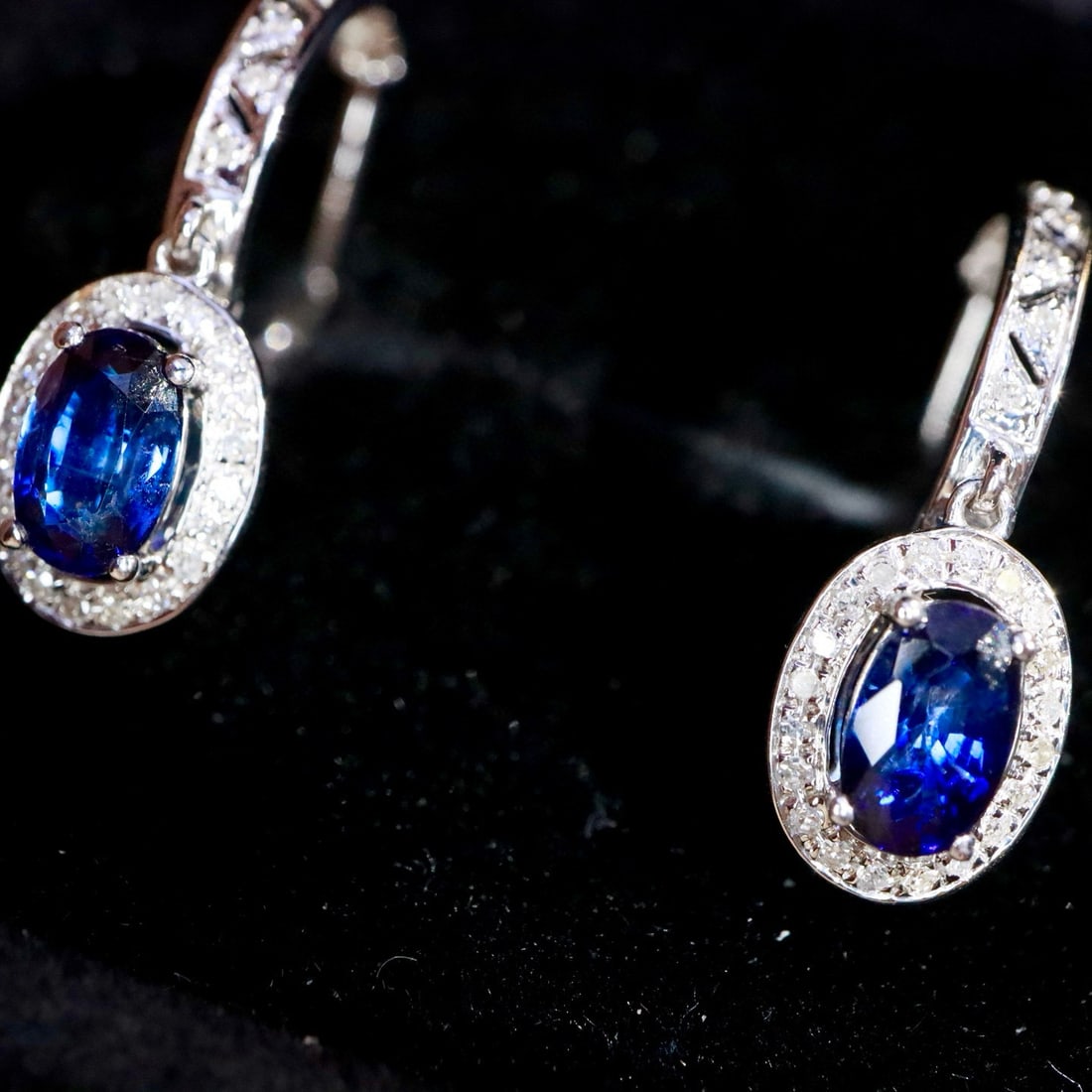 14k Gold 1.38 Ctw Natural Sapphire & Diamond Earrings - 5