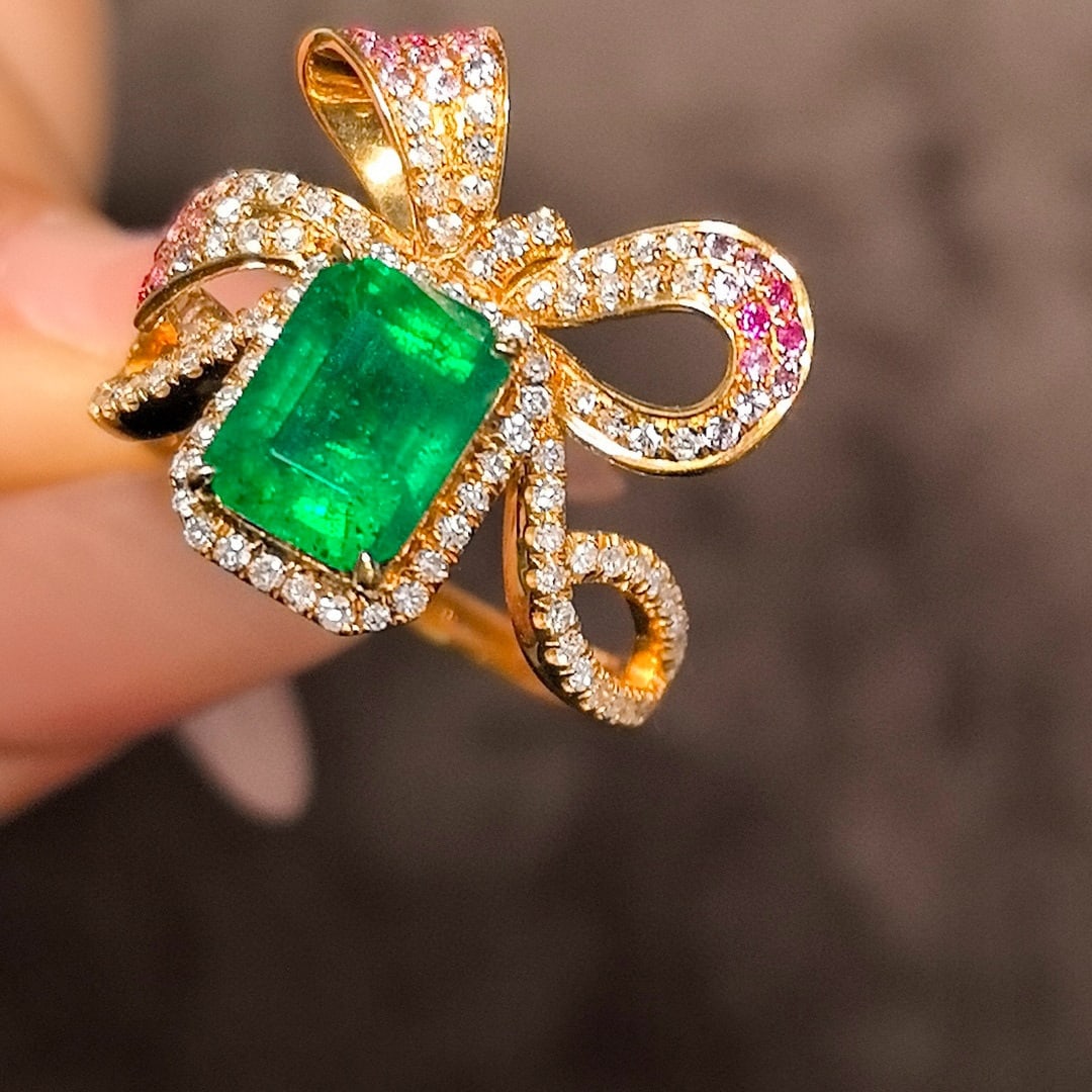14k Gold 2.66 Ctw Vivid Green Natural Emerald & Diamond Ring - 3