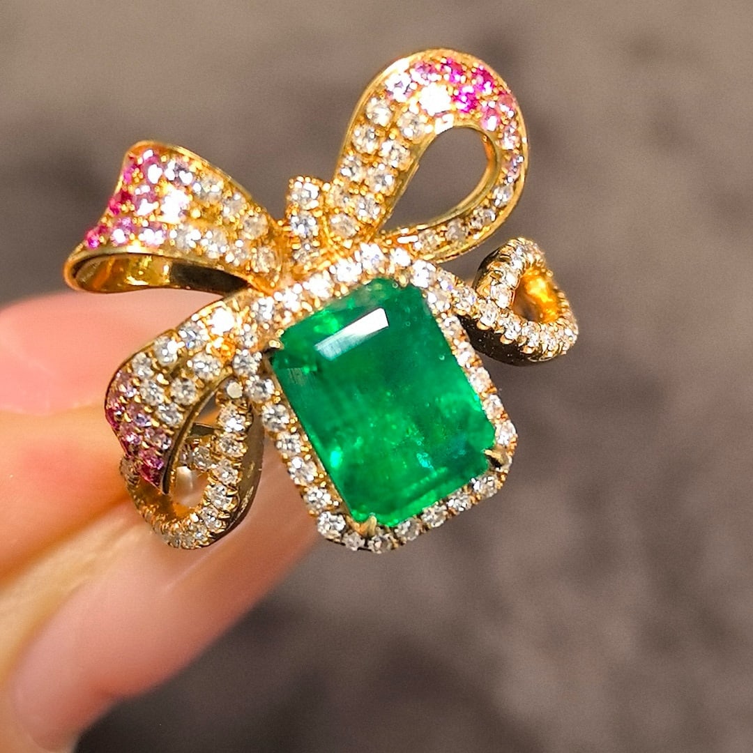 14k Gold 2.66 Ctw Vivid Green Natural Emerald & Diamond Ring - 5