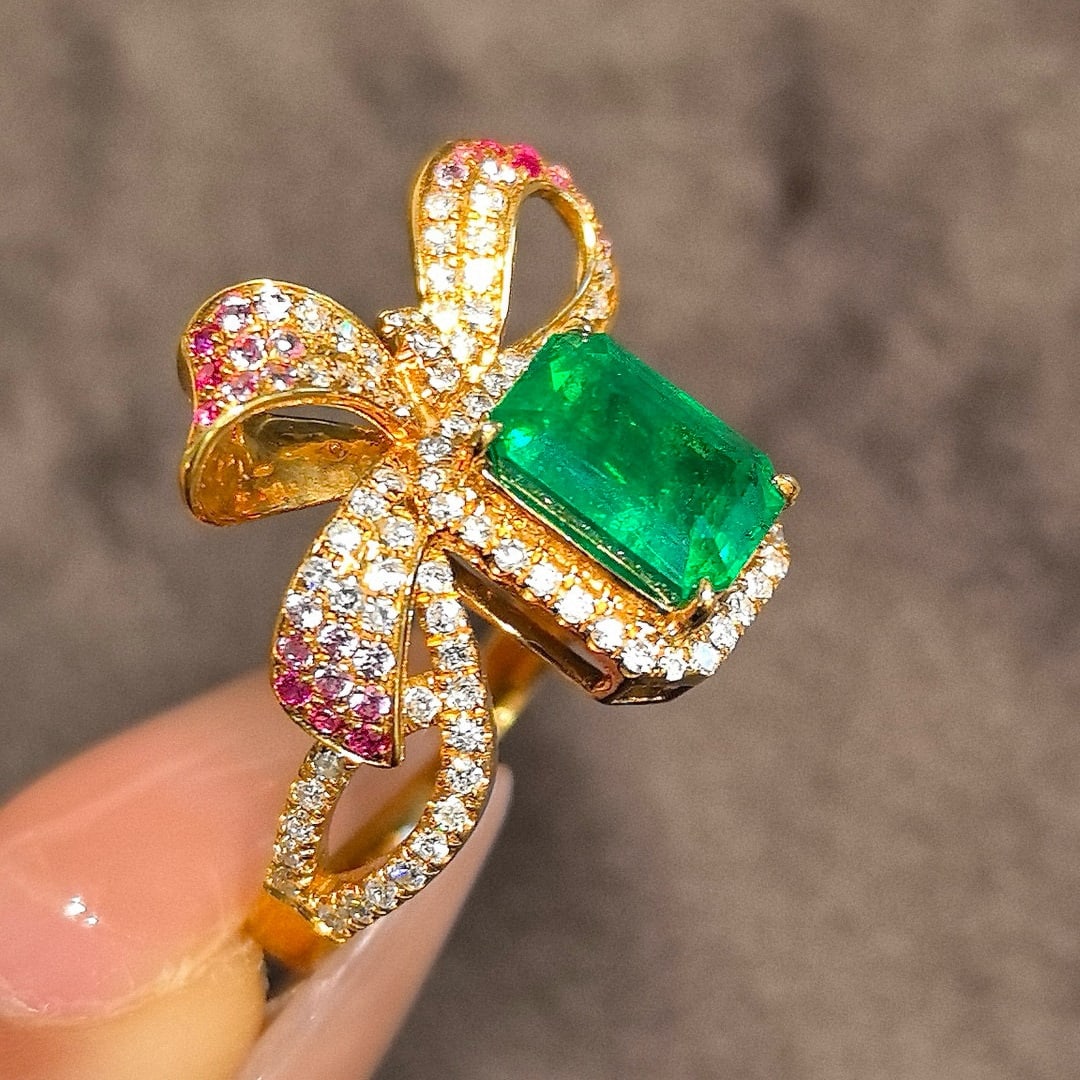 14k Gold 2.66 Ctw Vivid Green Natural Emerald & Diamond Ring - 7