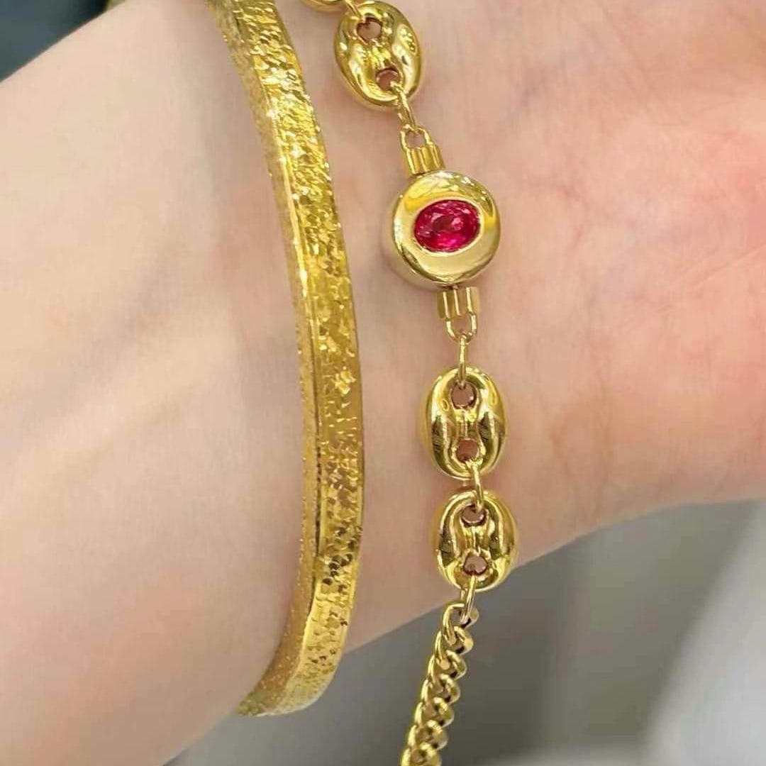 14k Gold 0.3 Ct Natural Ruby & Diamond Bracelet - 3