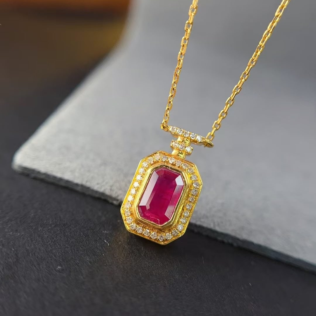 14k Gold 0.60 Ct Natural Ruby & Diamond Necklace - 2