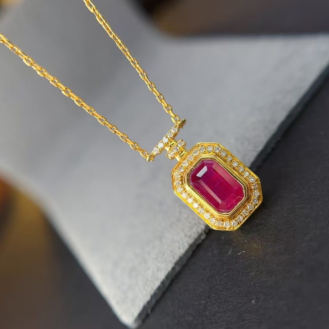 14k Gold 0.60 Ct Natural Ruby & Diamond Necklace - 3