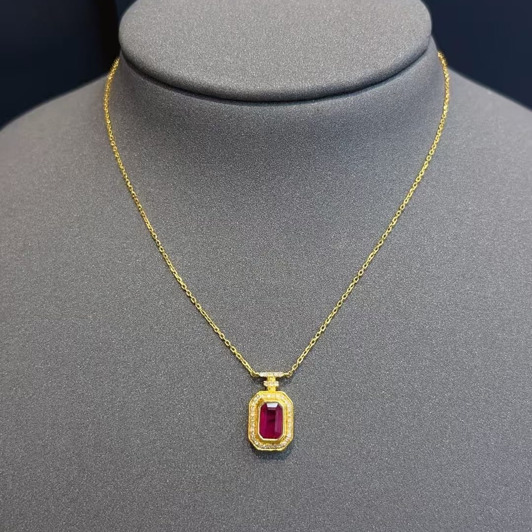14k Gold 0.60 Ct Natural Ruby & Diamond Necklace - 4