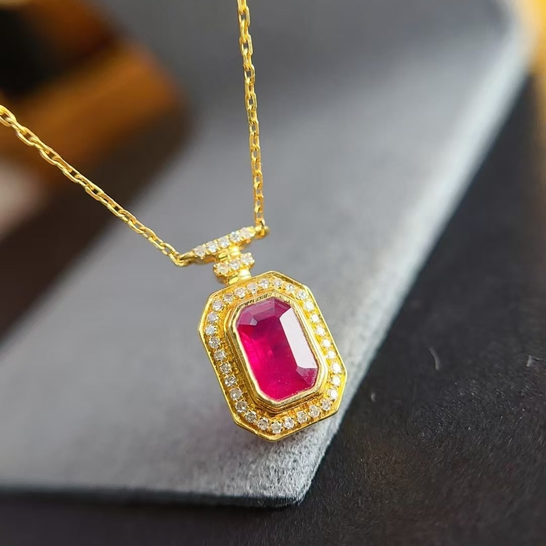 14k Gold 0.60 Ct Natural Ruby & Diamond Necklace - 5