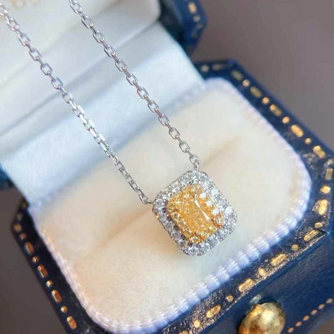 14k Gold 0.21 Ctw Natural Yellow Diamond & Diamond Necklace - 3