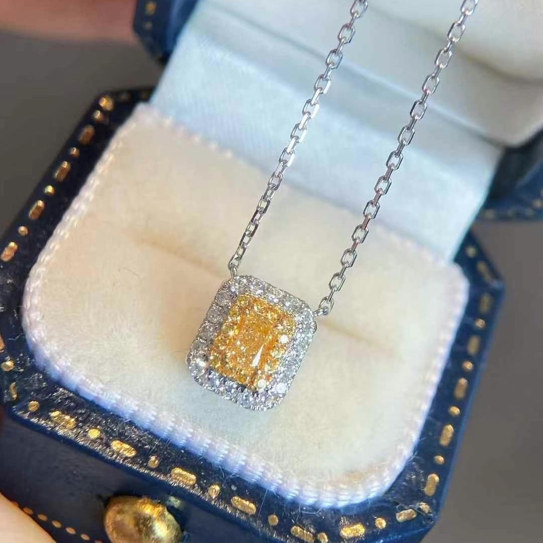 14k Gold 0.21 Ctw Natural Yellow Diamond & Diamond Necklace - 4