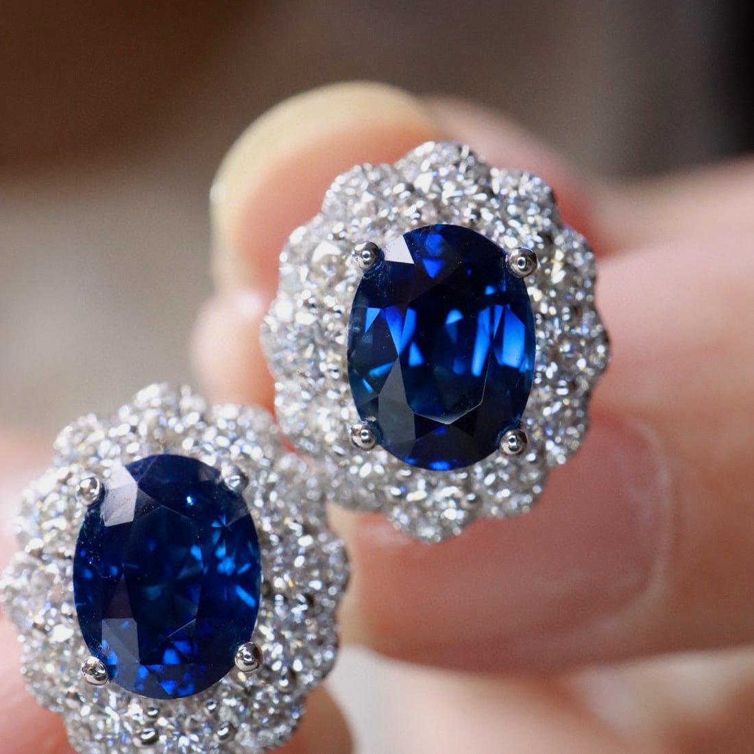 14k Gold 4.23 Ctw Natural Sapphire & Diamond Earrings - 2