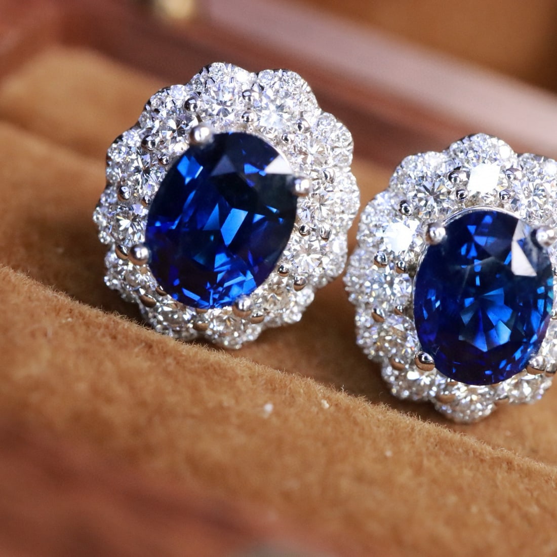 14k Gold 4.23 Ctw Natural Sapphire & Diamond Earrings - 3