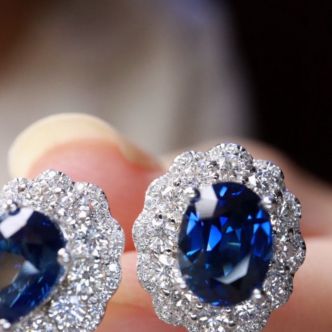 14k Gold 4.23 Ctw Natural Sapphire & Diamond Earrings - 4